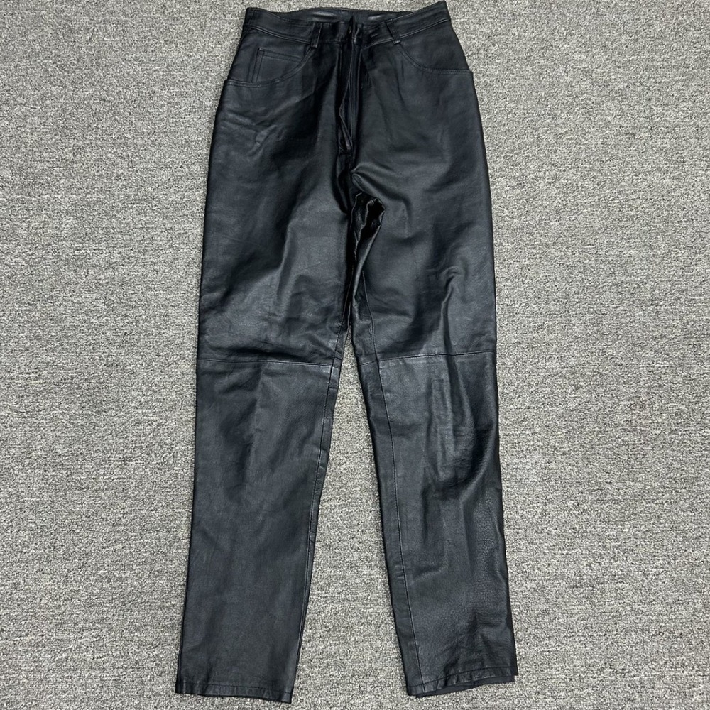 Unbranded Leather Pants Womens 10 Black High Waisted Straight Leg Trousers